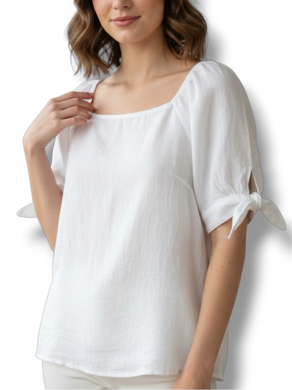 Banana Republic NWT White Linen Cotton Puff Tie Sleeve Square Neck Top Sz S